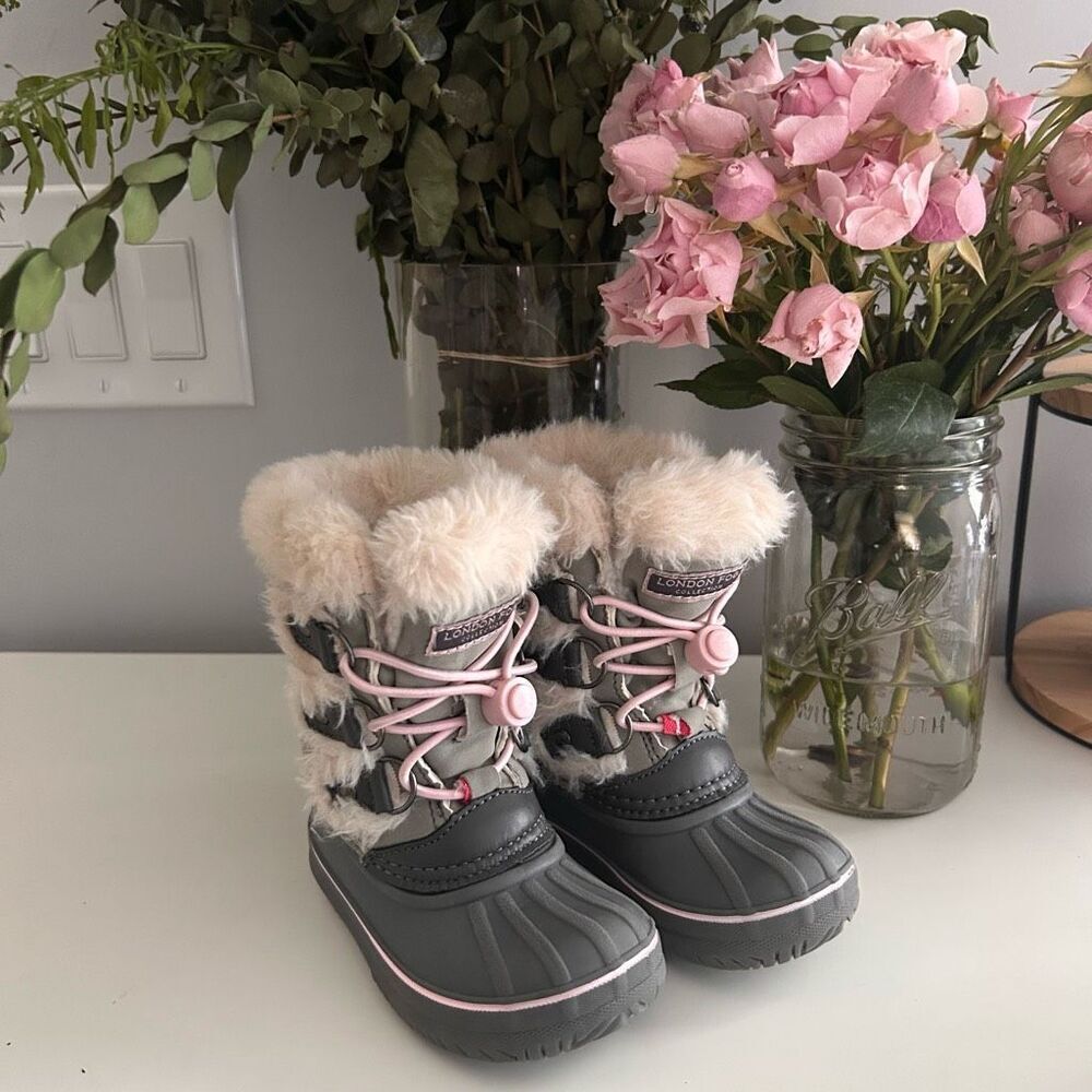 London Fog Baby Girls' Gray and pink Winter Boots waterproof snow boots Size-6